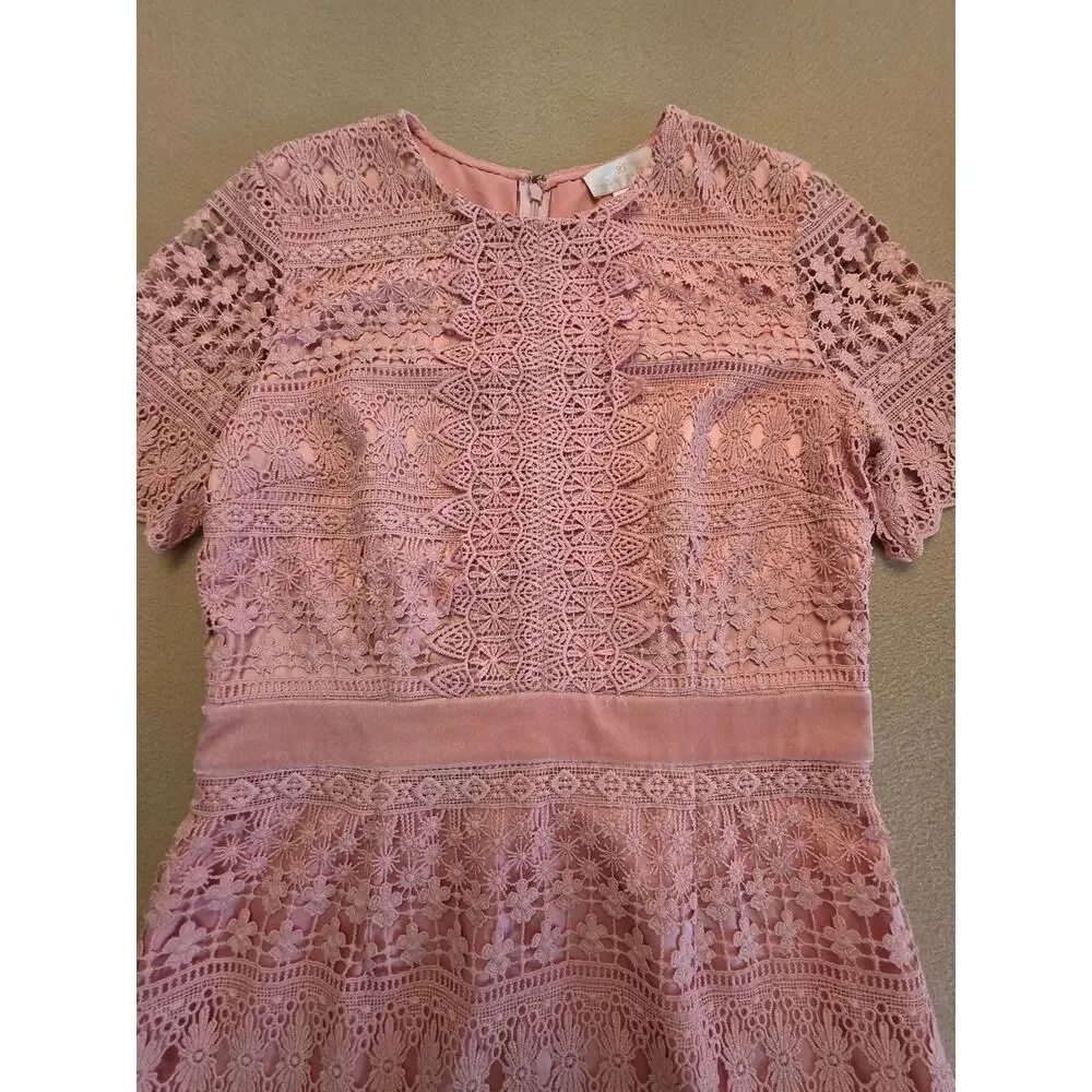 Rachel Parcell Pink Floral Guipure Lace Sheath Midi Dress Sz Medium